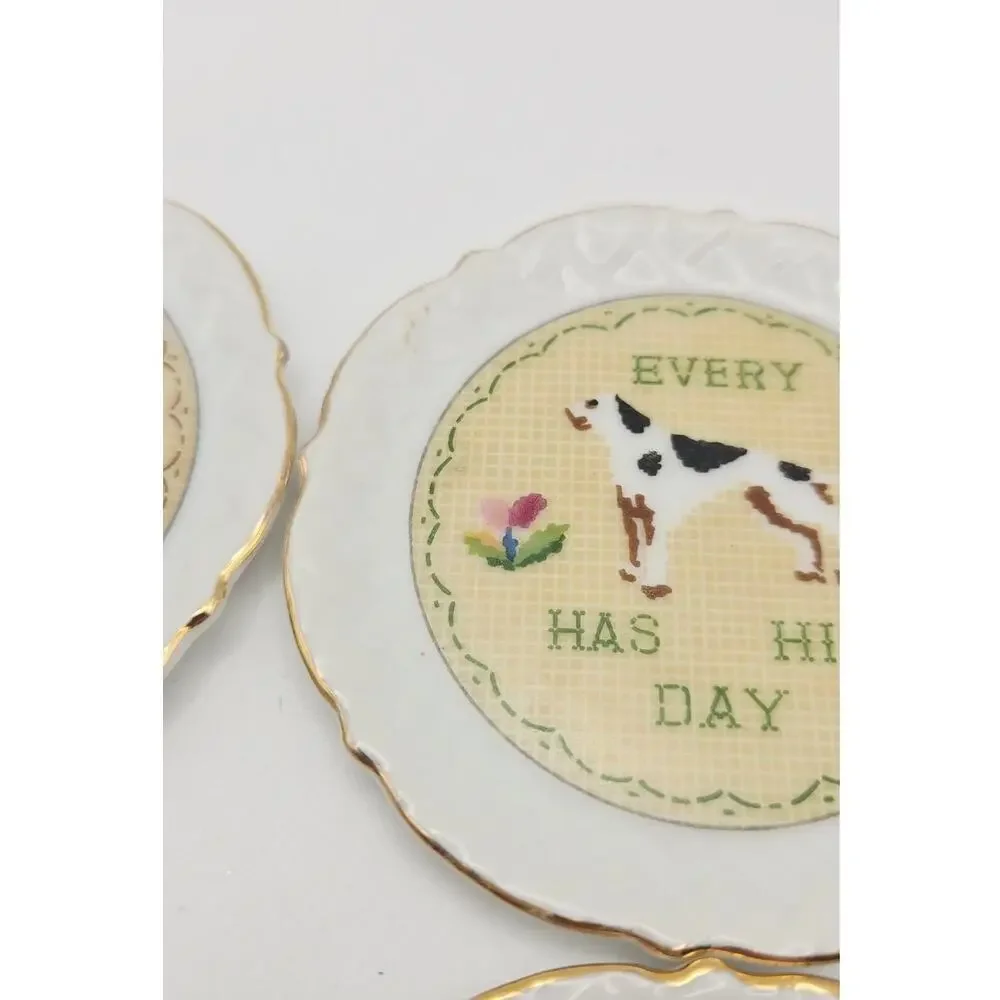 VTG Ardalt Golden Rule Virtues Set of Six Needlepoint 1950's Japan Plates